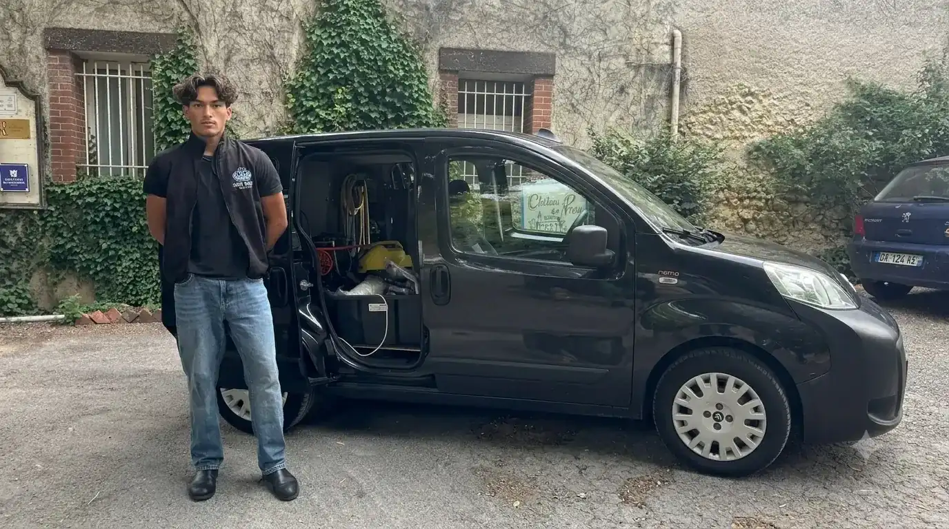 Rémy, fondateur de King Kong Wash, devant son véhicule d’intervention à Pocé-sur-Cisse